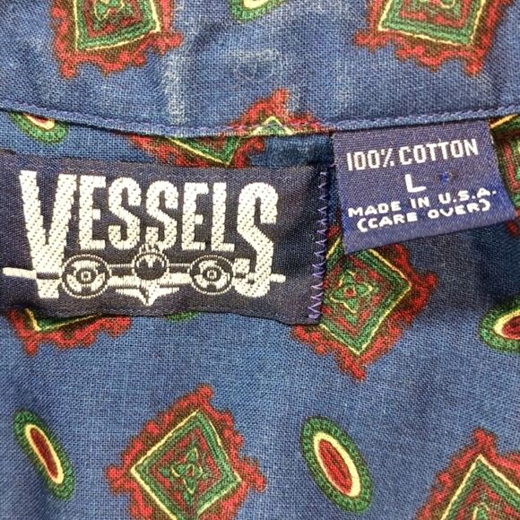 Vessels Graphic Casual Button Down Shirt Made in USA 100%Cotton Men's L. Vntg... - Picture 3 of 10